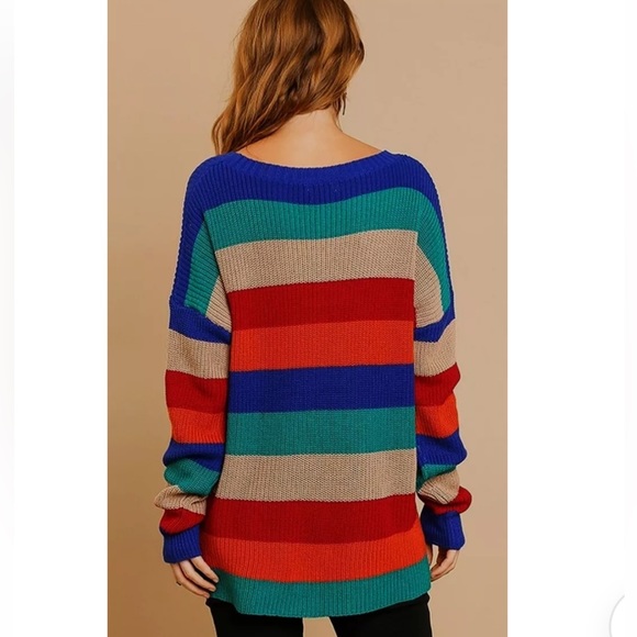 NWT Umgee Striped Oversize lightweight Pullover Sweater Sz L New - Picture 5 of 12